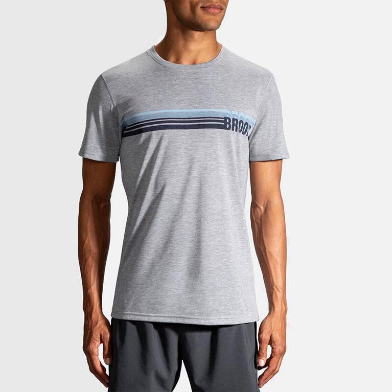 Brooks Distance Graphic Israel - Men's Short Sleeve Running Shirt - Grey (29543-NKXL)